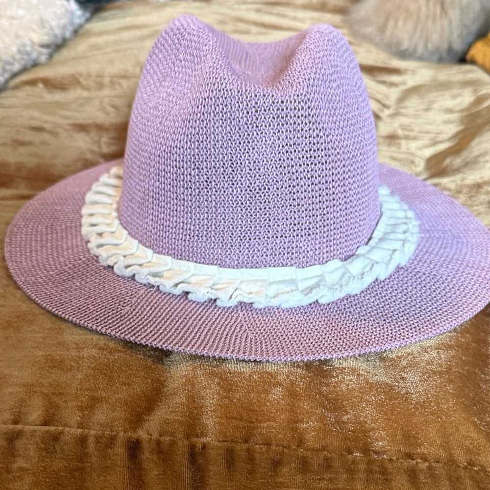 Anthropologie Lilac Hat with Ivory Ruffle Trim